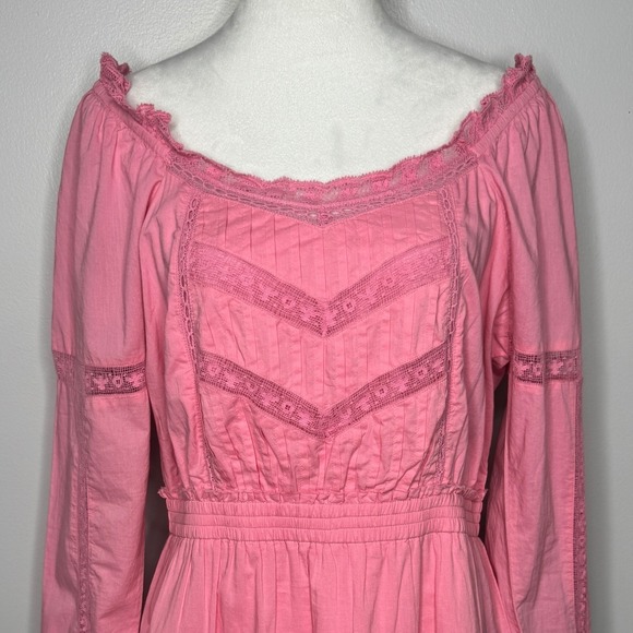LoveShackFancy Sanaya Dress XL Vivid Pink Long‎ Sleeve Ruffle Tiered Lace Trim - Picture 7 of 16